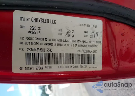 2008 Dodge Charger from USA, damaged, VIN 2B3KA43R08H117545